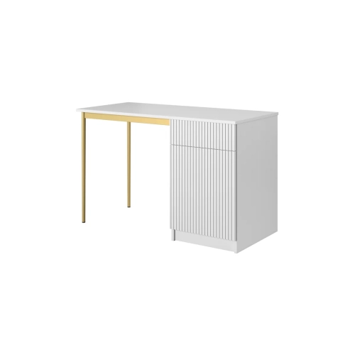 Biurko Nicole 120 cm z szufladą - biały mat / złote nóżki