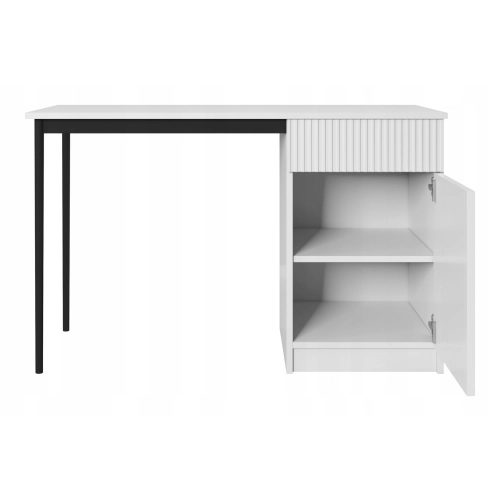 Biurko Nicole 120 cm z szufladą - biały mat / czarne nóżki