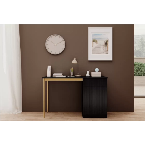 Biurko Nicole 120 cm z szufladą - czarny mat / złote nóżki