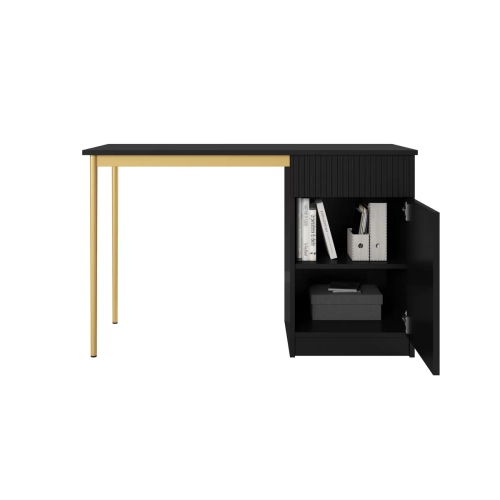 Biurko Nicole 120 cm z szufladą - czarny mat / złote nóżki