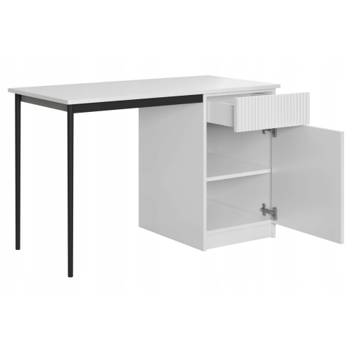 Biurko Nicole 120 cm z szufladą - biały mat / czarne nóżki