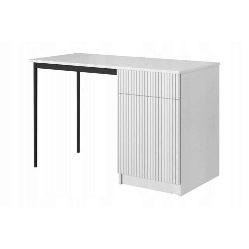 Biurko Nicole 120 cm z szufladą - biały mat / czarne nóżki