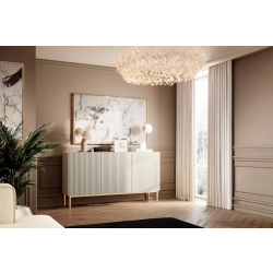 Komoda Nicole 150 cm trzydrzwiowa z ryflowanym frontem - kaszmir / złote nóżki