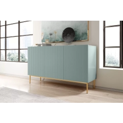 Komoda Nicole 150 cm trzydrzwiowa z ryflowanym frontem - szałwia / złote nóżki - Limitowana oferta