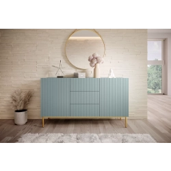 Komoda Nicole 150 cm z szufladami i półkami - szałwia / złote nóżki - Limitowana oferta