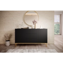 Komoda Nicole 150 cm z szufladami i półkami - czarny mat / złote nóżki