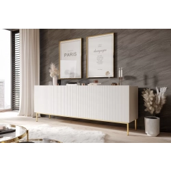 Komoda Nicole 200 cm na metalowych nogach - biały mat / złote nóżki