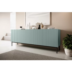 Komoda Nicole 200 cm z ryflowanym frontem i metalowymi nogami- szałwia / czarne nóżki - Limitowana oferta