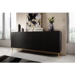 Komoda Nicole 200 cm - czarny mat / złote nóżki