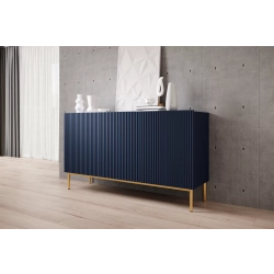 Komoda Nicole 150 cm trzydrzwiowa z ryflowanym frontem - granat / złote nóżki - Limitowana oferta
