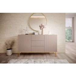 Komoda Nicole 150 cm z szufladami i półkami - antyczny róż / złote nóżki - Limitowana oferta