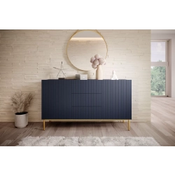 Komoda Nicole 150 cm z szufladami i półkami - granat / złote nóżki - Limitowana oferta