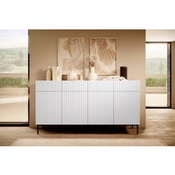 Komoda z szufladami Nicole 200 cm - biały mat / czarne nóżki