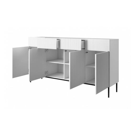 Komoda z szufladami Nicole 200 cm - biały mat / czarne nóżki