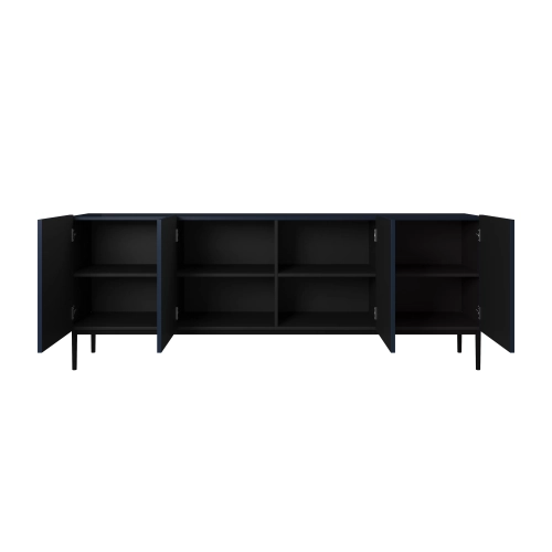 Komoda Nicole 200 cm z ryflowanym frontem i metalowymi nogami - granat / czarne nóżki - Limitowana oferta