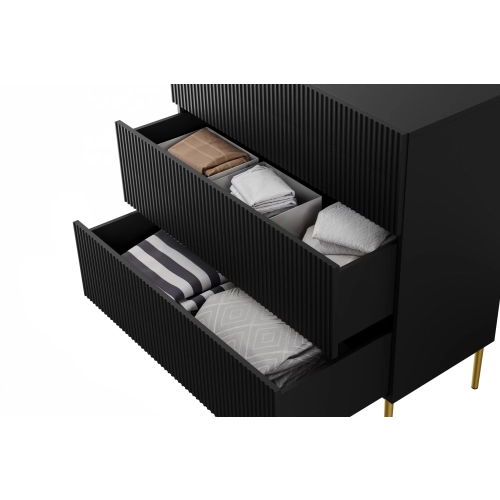 Komoda z szufladami Nicole 100 cm - czarny mat / złote nóżki