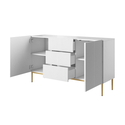 Komoda z szufladami Nicole 150 cm - biały mat / złote nóżki