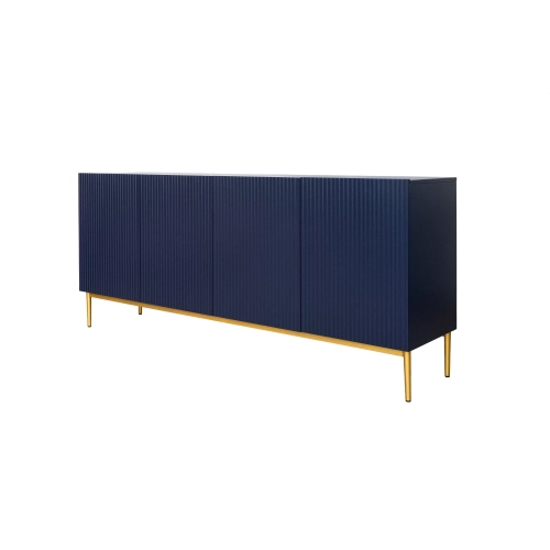 Komoda Nicole 200 cm z ryflowanym frontem i metalowymi nogami - granat / złote nóżki - Limitowana oferta