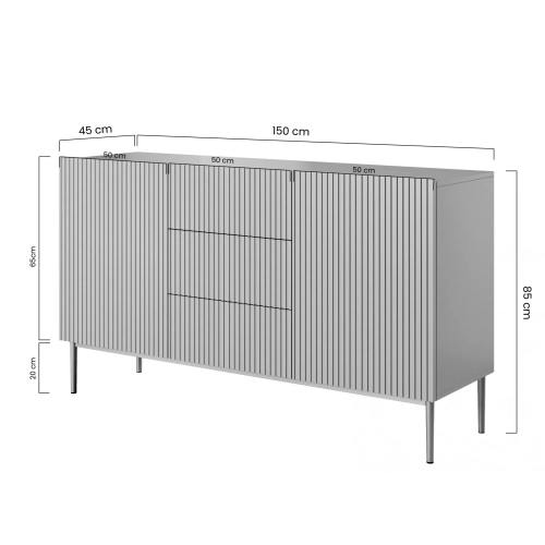 Komoda z szufladami Nicole 150 cm - biały mat / złote nóżki