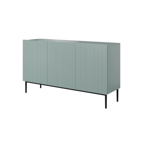 Komoda Nicole 150 cm trzydrzwiowa z ryflowanym frontem - szałwia / czarne nóżki - Limitowana oferta