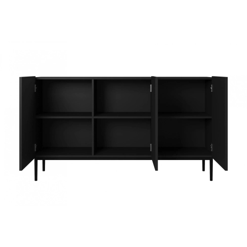 Komoda Nicole 150 cm trzydrzwiowa z ryflowanym frontem - czarny mat / czarne nóżki