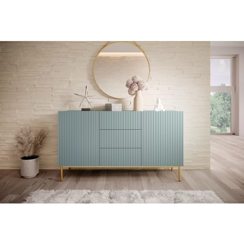 Komoda Nicole 150 cm z szufladami i półkami - szałwia / złote nóżki - Limitowana oferta