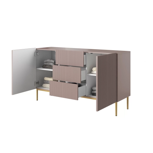 Komoda Nicole 150 cm z szufladami i półkami - antyczny róż / złote nóżki - Limitowana oferta