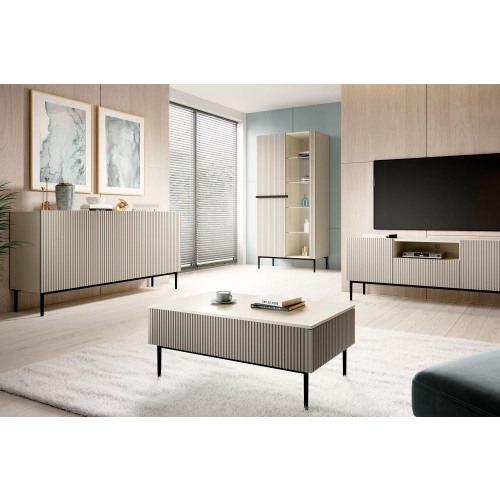 Komoda Nicole 150 cm trzydrzwiowa z ryflowanym frontem - granat / złote nóżki - Limitowana oferta