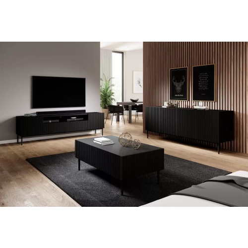 Komoda Nicole 200 cm z metalowymi nogami- czarny mat / czarne nóżki