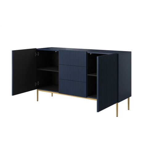 Komoda Nicole 150 cm z szufladami i półkami - granat / złote nóżki - Limitowana oferta