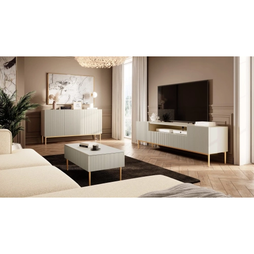 Komoda Nicole 150 cm - biały mat / złote nóżki