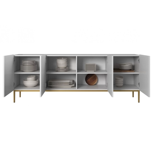 Komoda Nicole 200 cm na metalowych nogach - biały mat / złote nóżki