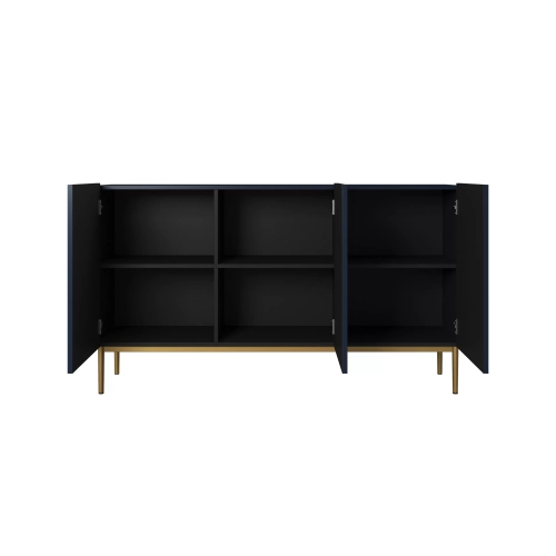 Komoda Nicole 150 cm trzydrzwiowa z ryflowanym frontem - granat / złote nóżki - Limitowana oferta