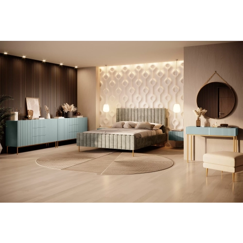 Komoda Nicole 150 cm z szufladami i półkami - szałwia / złote nóżki - Limitowana oferta