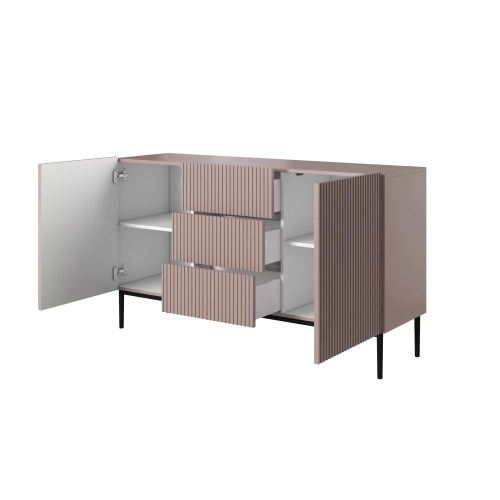 Komoda Nicole 150 cm z szufladami i półkami - antyczny róż / czarne nóżki - Limitowana oferta