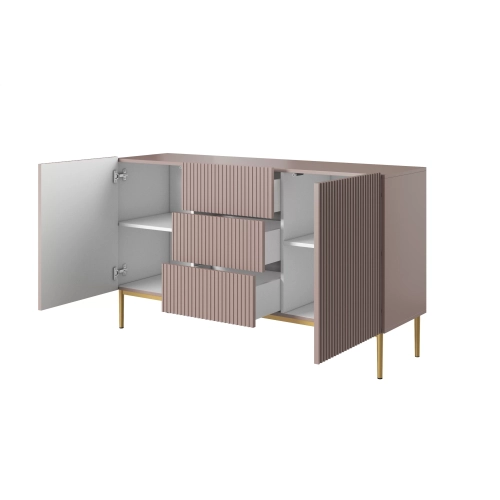 Komoda Nicole 150 cm z szufladami i półkami - antyczny róż / złote nóżki - Limitowana oferta