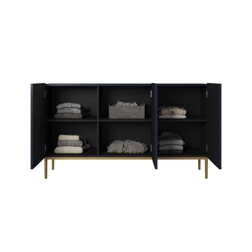 Komoda Nicole 150 cm trzydrzwiowa z ryflowanym frontem - granat / złote nóżki - Limitowana oferta
