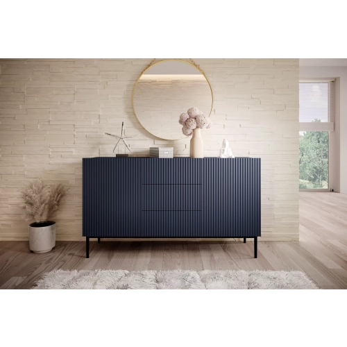 Komoda Nicole 150 cm z szufladami i półkami - granat / czarne nóżki - Limitowana oferta