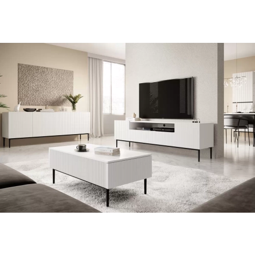 Komoda Nicole 200 cm z metalowymi nogami- czarny mat / czarne nóżki