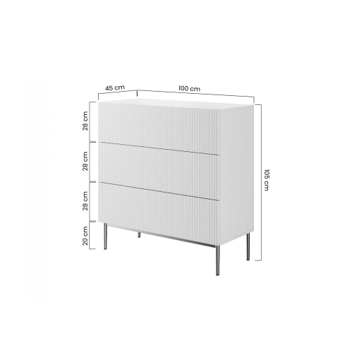 Komoda z szufladami Nicole 100 cm - biały mat / czarne nóżki