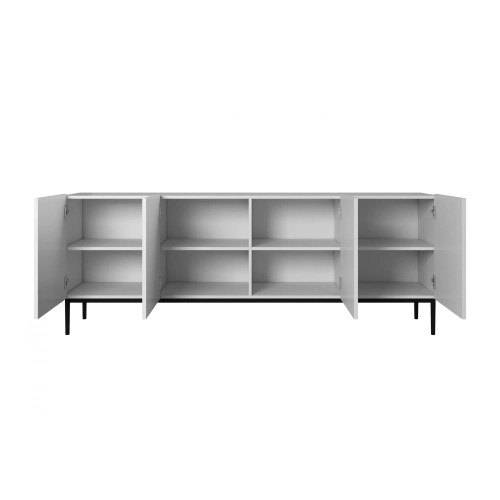 Komoda Nicole 200 cm na metalowych nogach - biały mat / czarne nóżki