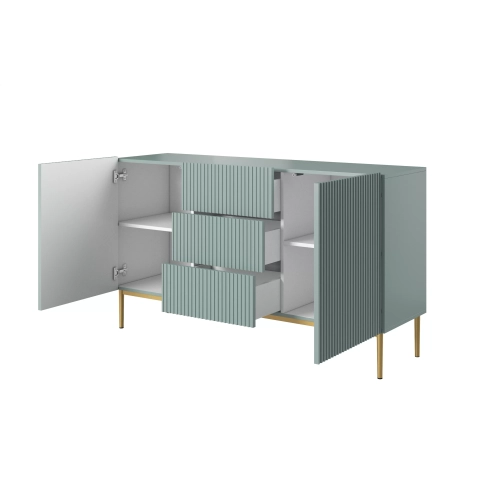Komoda Nicole 150 cm z szufladami i półkami - szałwia / złote nóżki - Limitowana oferta