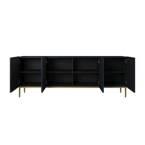 Komoda Nicole 200 cm z ryflowanym frontem i metalowymi nogami - granat / złote nóżki - Limitowana oferta