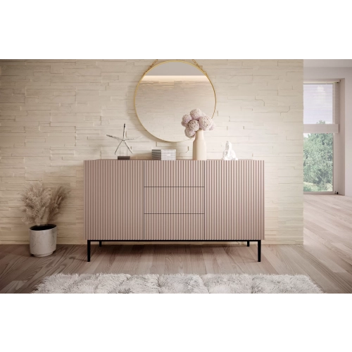 Komoda Nicole 150 cm z szufladami i półkami - antyczny róż / czarne nóżki - Limitowana oferta