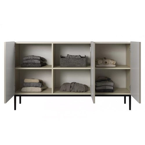 Komoda Nicole 150 cm z ryflowanym frontem - kaszmir / czarne nóżki