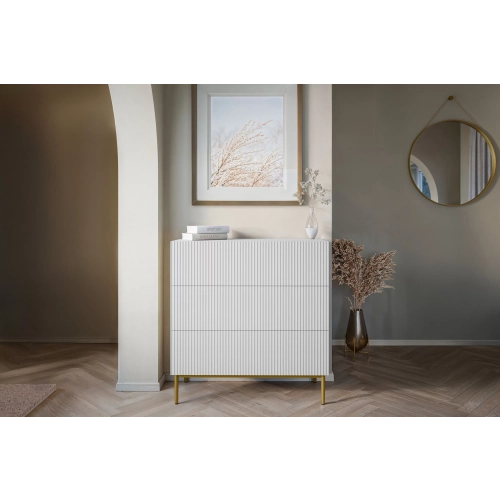 Komoda z szufladami Nicole 100 cm - biały mat / złote nóżki