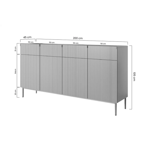 Komoda z szufladami Nicole 200 cm - kaszmir / złote nóżki