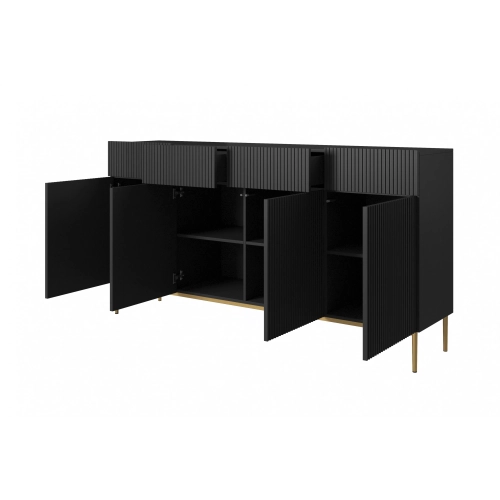 Komoda z szufladami Nicole 200 cm - czarny mat / złote nóżki