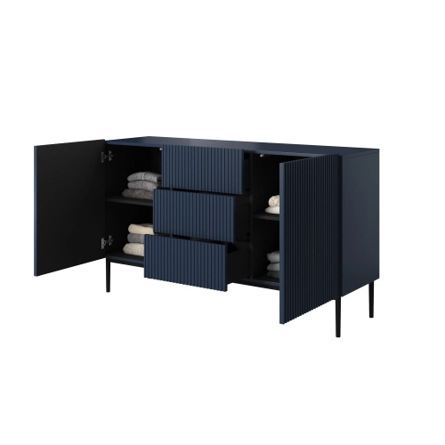 Komoda Nicole 150 cm z szufladami i półkami - granat / czarne nóżki - Limitowana oferta