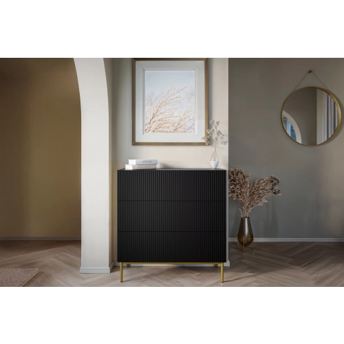 Komoda z szufladami Nicole 100 cm - czarny mat / złote nóżki